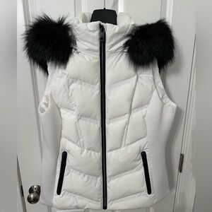 Michael Kors White Puffer Vest with Black Faux Fur Trim NWT